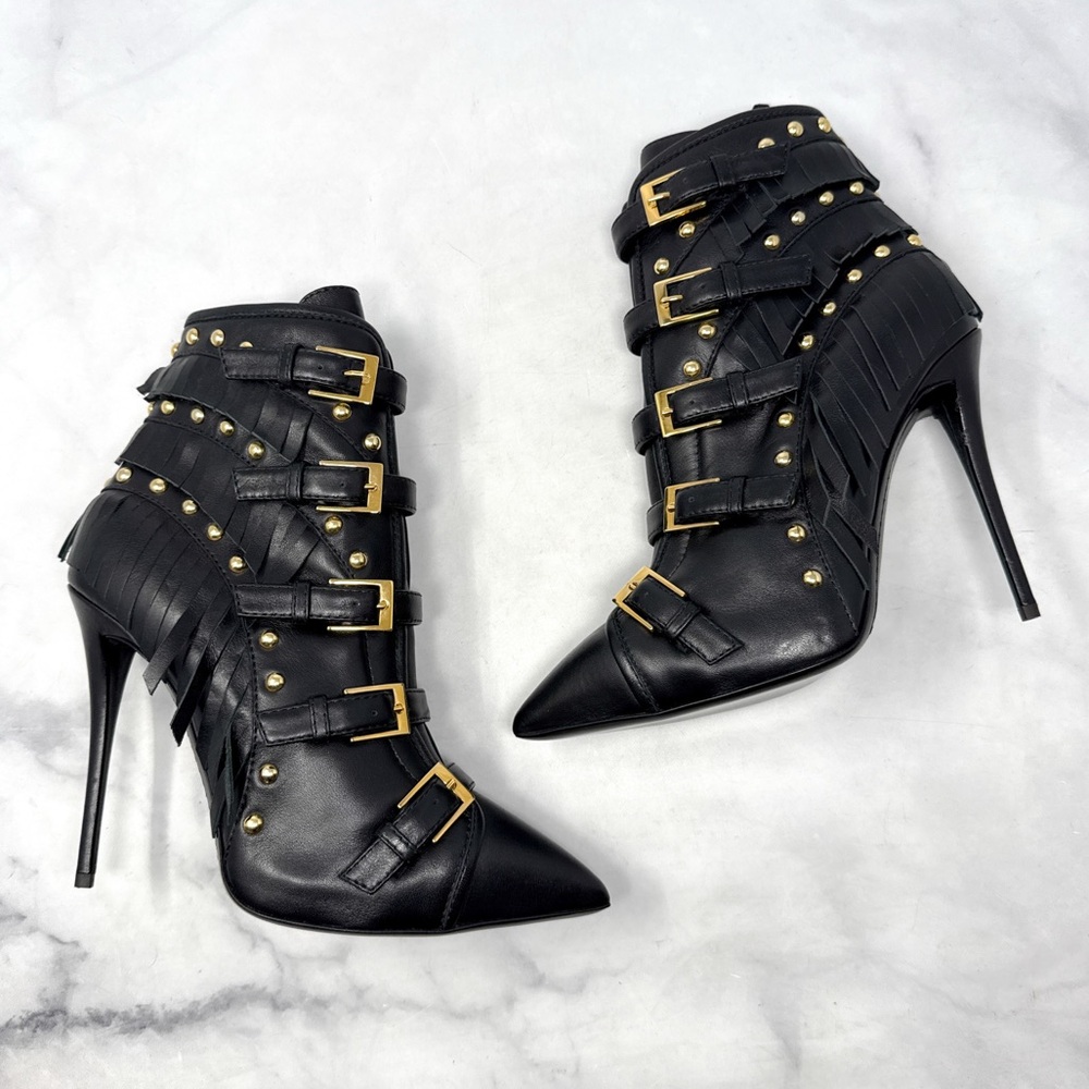 NEW Giuseppe Zanotti Yvette Jeti 110 Studded Fringe Pointed Toe Ankle Boots 38 - Picture 2 of 16